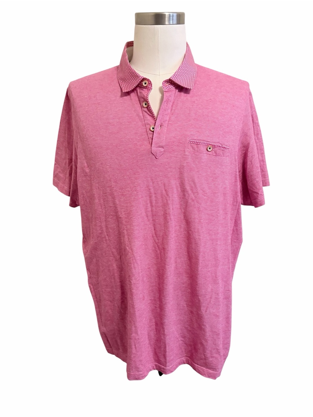 Ted Baker XXL Men's Pink Heathered Printed Collar Short-Sleeve Polo Shirt